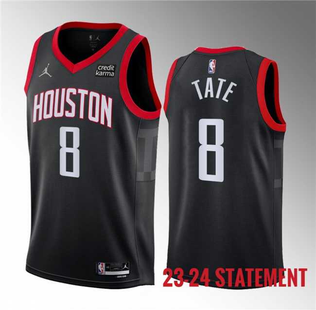 Men%27s Houston Rockets #8 Jae%27Sean Tate Black 2023 Statement Edition Stitched Basketball Jersey Dzhi